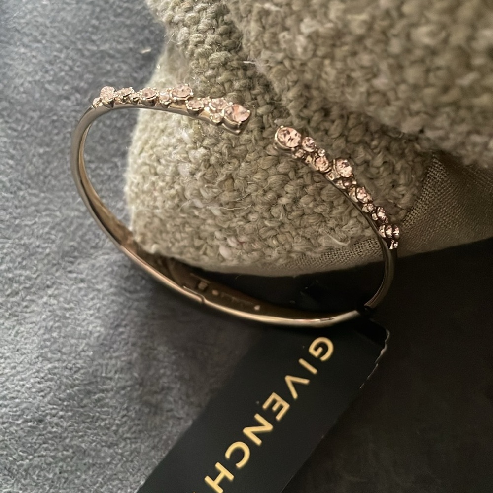 Givenchy Silver Tone Crystal Stone Cuff Bracelet, NWT